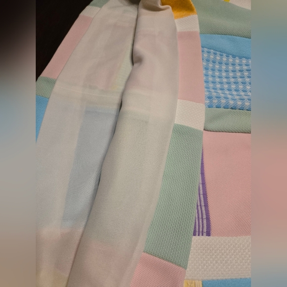 Vintage 1960s/70s Colorblock Patchwork A-Line Midi Dress Pastel 28" Waist Lined - Picture 5 of 9
